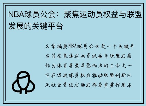 NBA球员公会：聚焦运动员权益与联盟发展的关键平台