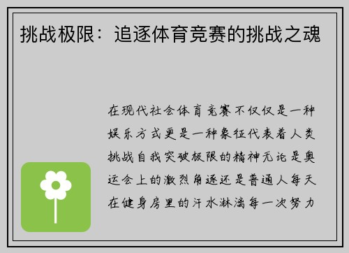 挑战极限：追逐体育竞赛的挑战之魂